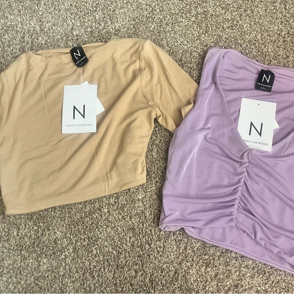 Naked Wardrobe Women's Tan and Purple Tops size XL NWT